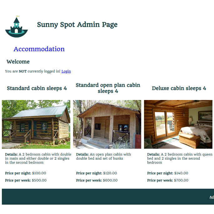 SunnySpot accommodation booking system PHP project screenshot