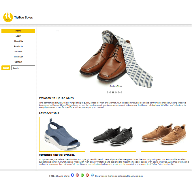 Tiptoe Company Website homepage screenshot